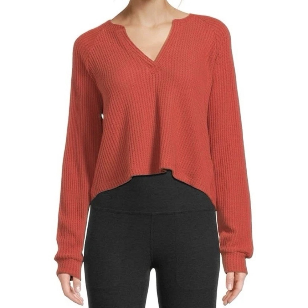 NWT Women BEYOND YOGA Free Style Knit Pullover Cropped Rust Orange Size Small